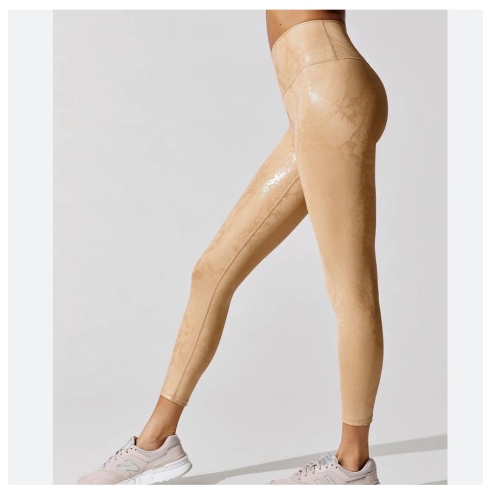 Carbon38 Metallic Snake Leggings L Tan High Rise 7/8 Length Iridescent Active